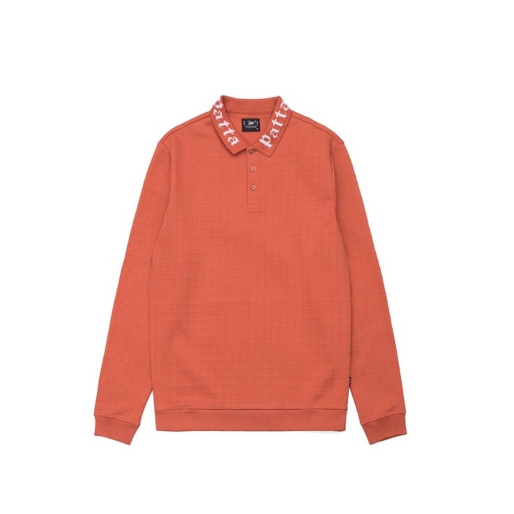 Patta Gothic Logo Long Sleeve Polo Shirt Waffle Grid Orange Large